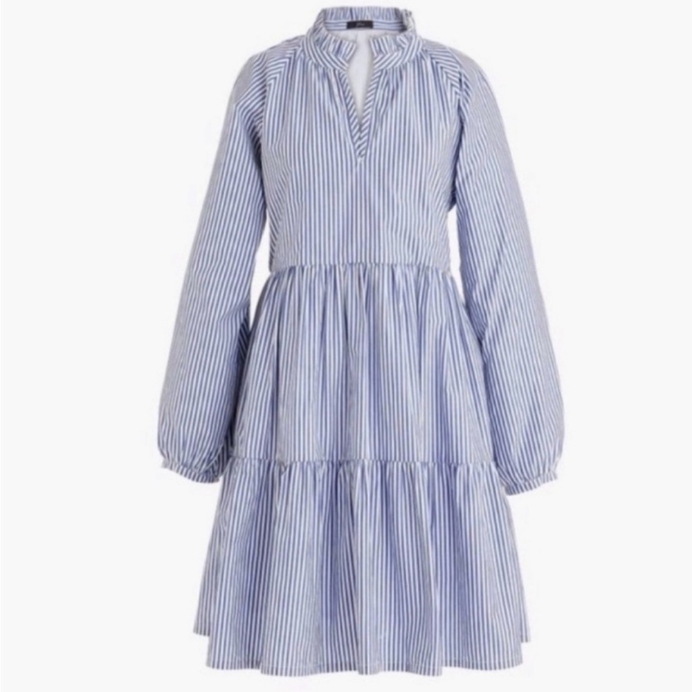 J. Crew Tiered Blue and White Striped Dress NWT